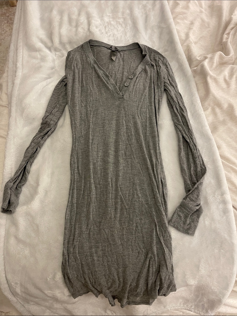 Skims Long Sleeve Grey V-Neck Knit Sleep Dress